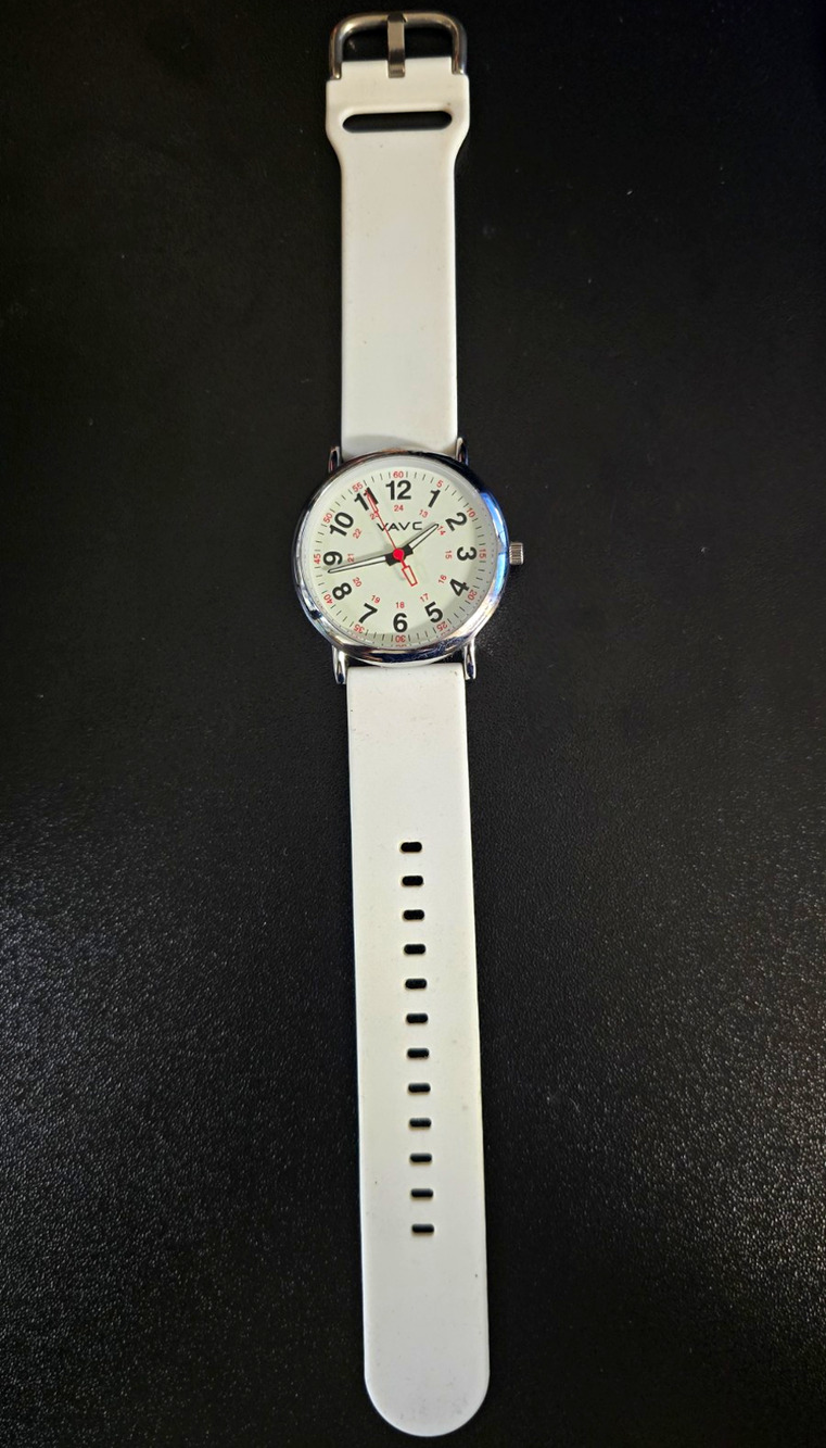 VAVC Nurse Watch White Silicone Band 12/24H Military Time Working Tested